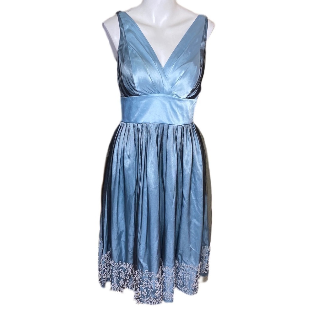 Morgan & Co Dress Fit & Flare New Slate Blue & Black Mesh Size 5/6